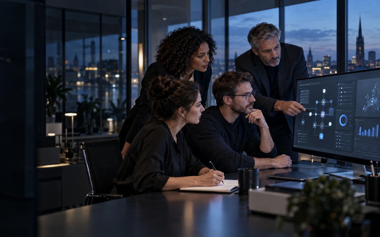 Human-led AI governance team at a dashboard